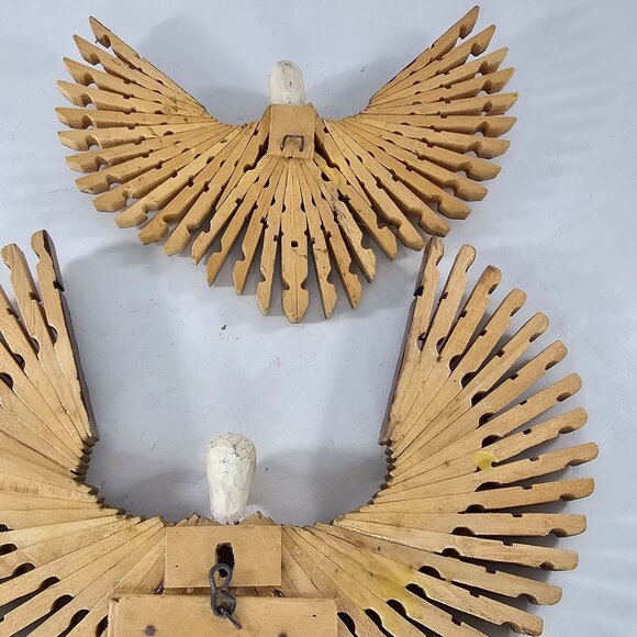 Handcrafted Wooden Clothespin Eagle Wall Art Set - 2 Pieces Folk Art Bird - Picture 8 of 9